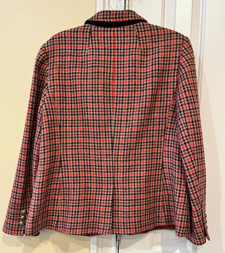 Talbots Red/Black/Tan Houndstooth Shetland Aberdeen Jacket Blazer Size 14 Wool - Picture 9 of 14