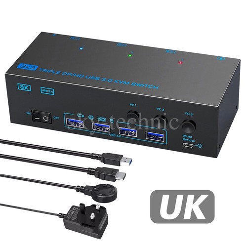 USB 3.0 HDMI+2*Displayport KVM Switch 3 Monitor 3 PC 8K Triple Monitor Switcher - Afbeelding 14 van 22