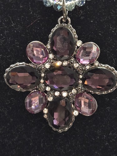 Multichain Verstellbar Statement Halskette Ab Facettiert Doppelkegel Perlen Lila Blume  - Bild 2 von 5