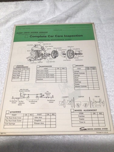 Sun Service Control Systems Complete Car Care Inspection Pad 692-711 - Picture 5 of 7