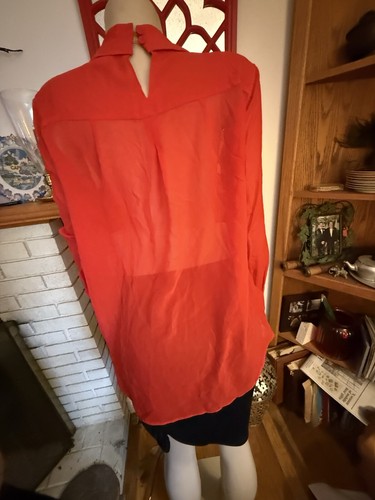 BCBG MAXAzRIA Top Women's Small Red Long Sleeve Blouse, Sheer, Button Cuffs - Picture 7 of 10