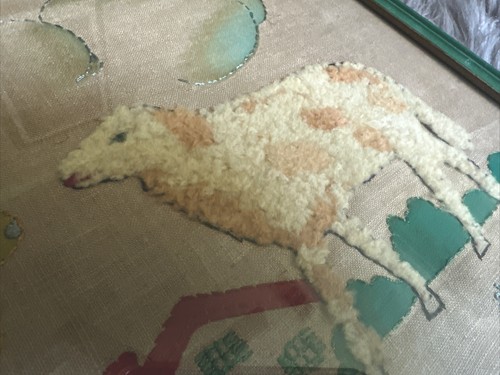 Frühe Vintage Nadelspitze gerahmt Kunst Bild Mädchen Schaf Bo Peep flauschig bemalt - Bild 2 von 5