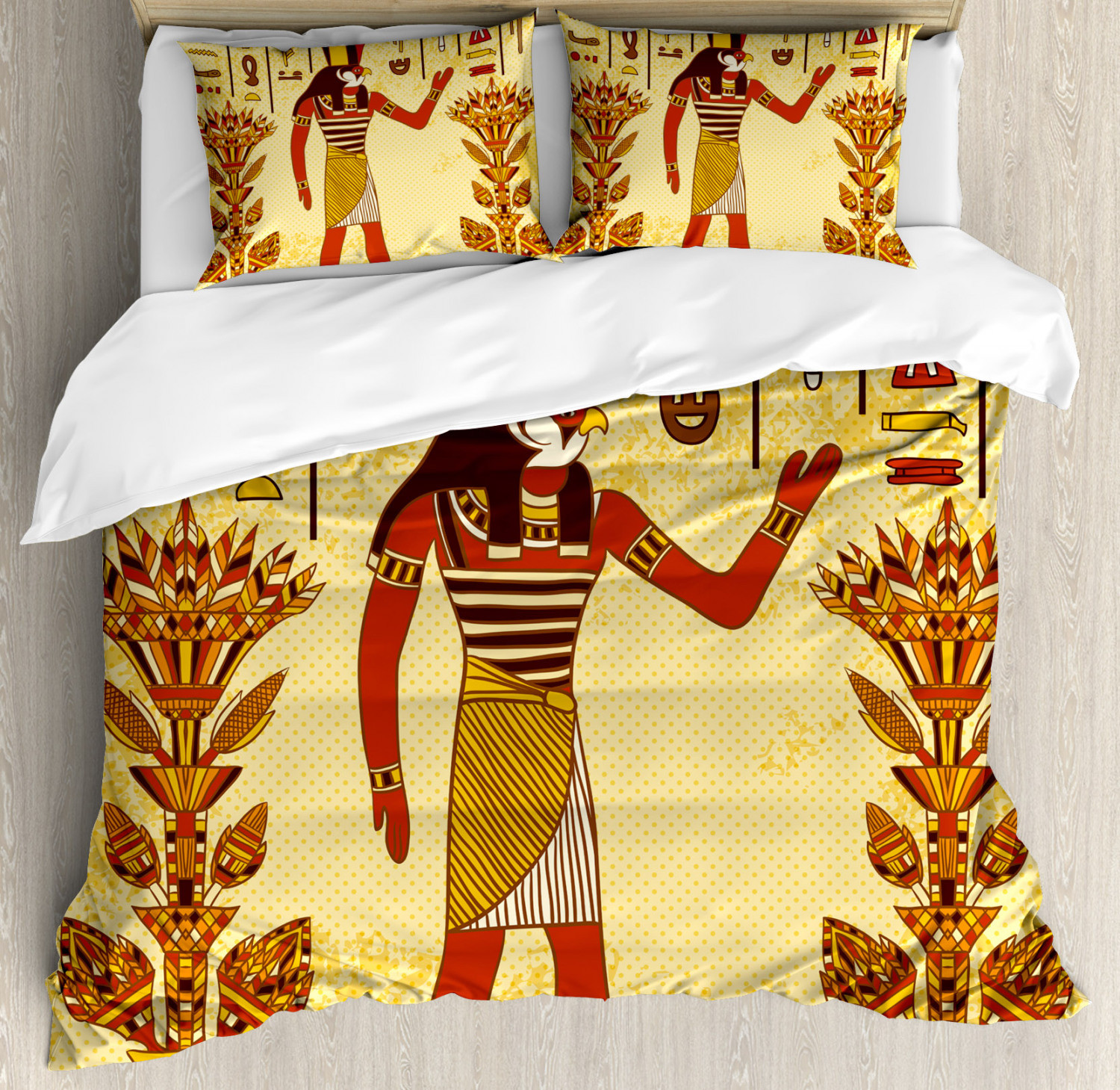 Ethnic Duvet Cover Set with Pillow Shams Egyptian Hieroglyph Myth Print Ethnic Duvet Cover Set with Pillow Shams Egyptian Hieroglyph Myth Print