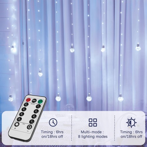 185LED Wishing Ball Curtain Lights Fairy String Lights with Remote for Christmas - Picture 7 of 7