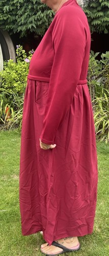 Red Casual Kaftan Gypsy Maxi Dress Long Sleeve Pockets Easy Wear XL 46” Bust - Picture 3 of 7