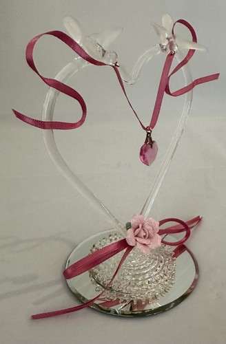Glass Baron, Heart, Hummingbird, Pink Heart and Rose on Glass Mirror, Vintage - Picture 4 of 6