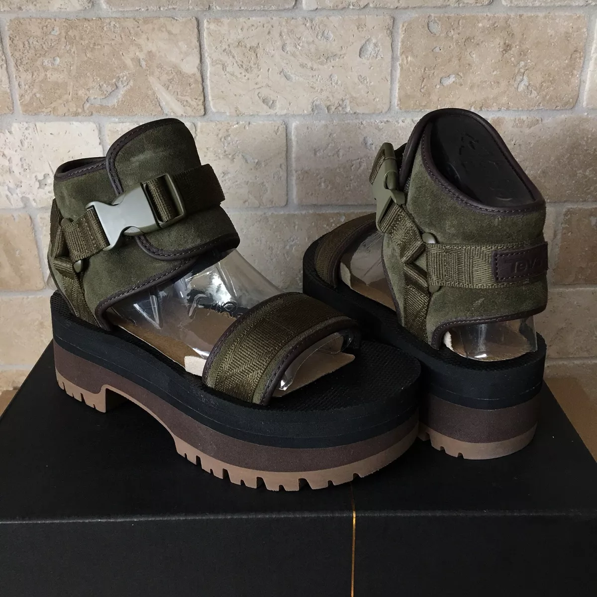 TEVA INDIO JEWELL DARK OLIVE ANKLE WRAP PLATFORM BUCKLE SANDALS SIZE 5 WOMENS