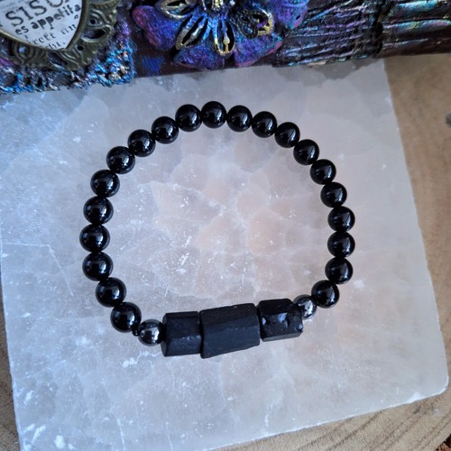 black tourmaline and hematite crystal bead healing bracelet chakra raw stone - Picture 8 of 9