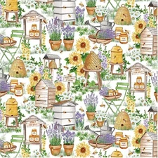 Michael Miller Busy Bee Farm Cotton Fabric on White  1 yard + 21" x 44"