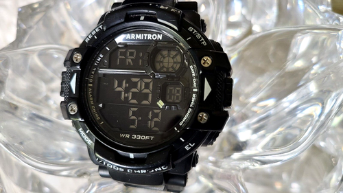 Armitron Dual Time Black Digital Big Sports Watch, Buckle Band, WR 330Ft - Picture 4 of 9