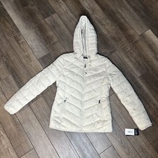 G1N with tags NWT Ralph Lauren Women Size S Chevron Puffer Hooded Cream Jacket C