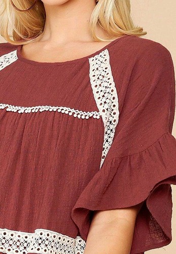 New GIGIO S Terra Cotta Tiered Lace Trim Lined Swing Patio Dress Oversized - Picture 4 of 4
