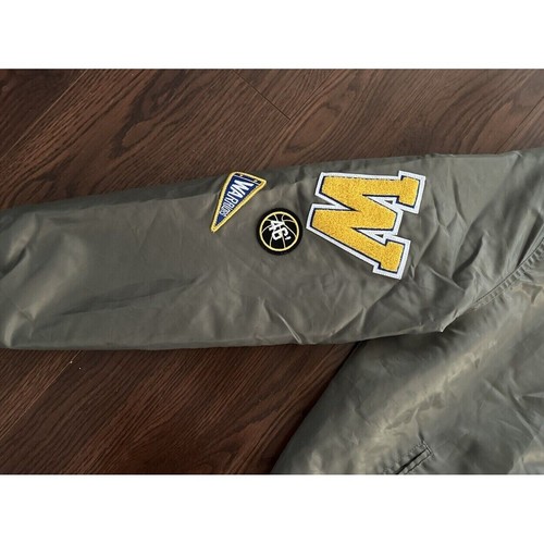 Chaqueta de bombardero NBA Golden State Warriors parches cremallera completa verde oliva grande - Imagen 5 de 20