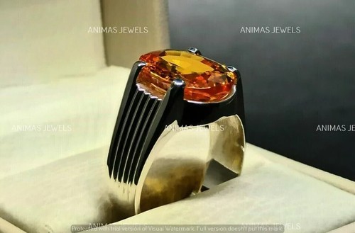 4.00CT Oval Cut Lab-Created Citrine Engagement Men's Ring 14K Yellow Gold Plated - Picture 2 of 5