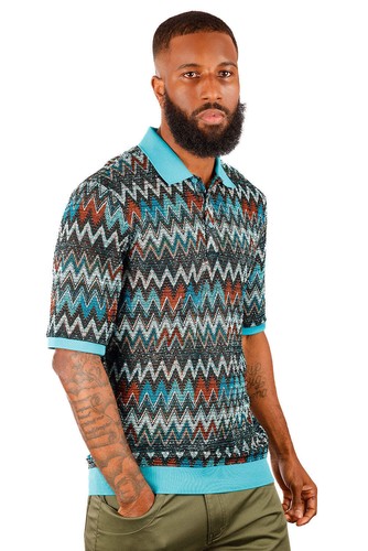 Barabas Men's Woven Crochet Zig Zag See Through Polo Shirts 3P21 - Picture 37 of 38