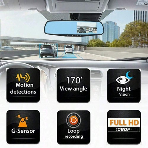 1080P HD Rearview Mirror Car DVR Dual Dash Cam Camera Front Rear Video Recorder - Picture 2 of 12