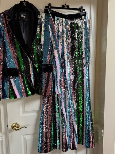 JOVANI 2024 NEW BLACK MULTICOLOR SEQUIN VELVET JACKET PANTS JEWELED BUTTONS US14 - Picture 12 of 24