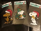 3 Peanuts Christmas Gel Window Clings Santa Snoopy Woodstock Reusable 7” Lot