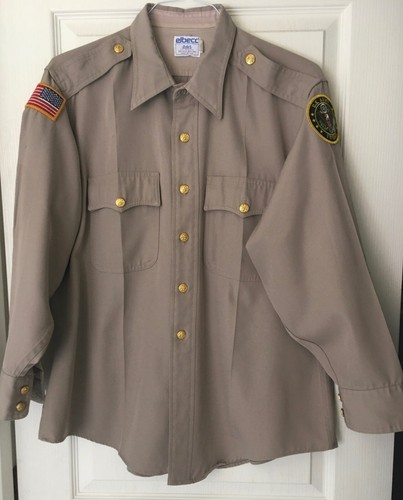 Dress shirt, military, long sleeves w/gold buttons, flag/Army vet patches, 17x33 - 第 1/14 張圖片