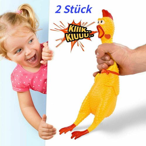 2x Quietschendes Huhn Gummihuhn Hunde Spielzeug Robust Beweglich Hundespielzeug - Picture 1 of 9