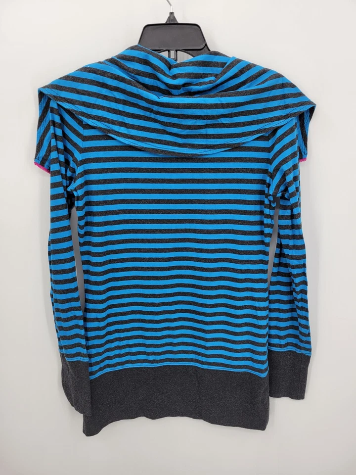 Top para mujer The North Face pequeño negro azul a rayas cremallera capucha cuello manga larga Foto 2 de 4