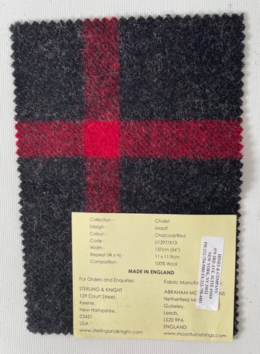 Remnants Abraham Moon UK Charcoal & Red Wool Windowpane Plaid 24” x 54” & more - Picture 4 of 5