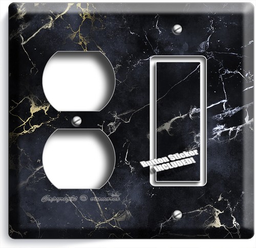 BLACK GOLD MARBLE LOOK LIGHT SWITCH OUTLET WALL PLATE KITCHEN BATHROOM ART DECOR - Picture 29 of 34