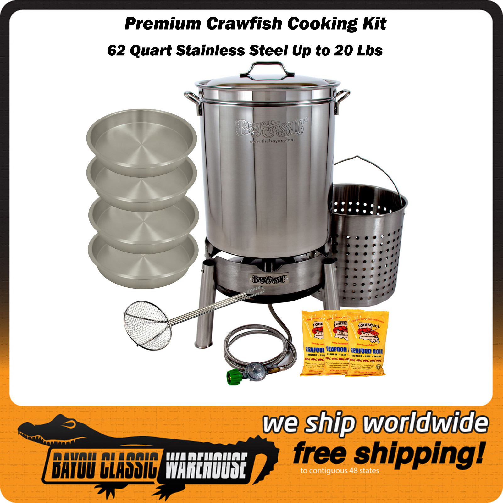 Crawfish Cooking Kit 62 Quart Premium Stainless Steel Hold up to 20 Lbs Crawfish Cooking Kit 62 Quart Premium Stainless Steel Hold up to 20 Lbs