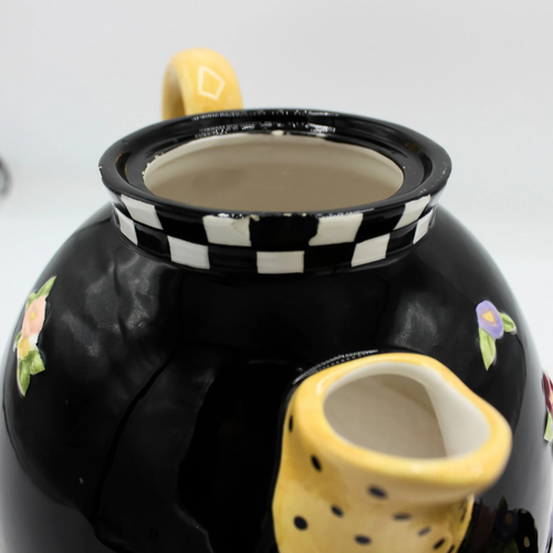 Tetera vintage Mary Engelbreit cerámica cabaña rosa negro blanco diseño a cuadros - Imagen 7 de 7