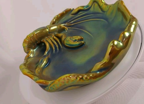 Zsolnay Art Noveau Iridescent Eosin Glazed Trinket Dish/Ashtray w/Raised Lobster - Picture 7 of 15