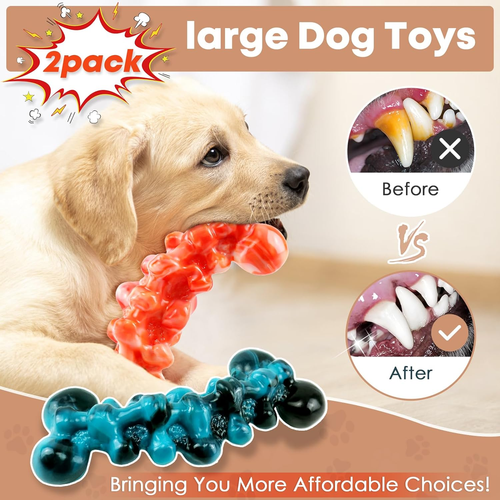 Juguetes para masticar perros grandes: paquete de 2 juguetes para perros para masticadores agresivos - Super masticador perro T - Imagen 2 de 12