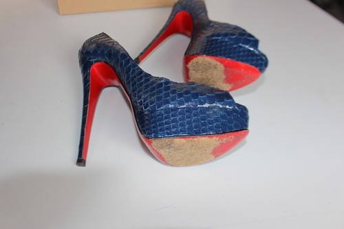 CHRISTIAN LOUBOUTIN chaussures Lady vendre Peep 150 Python Marine T38.5 (33914)
