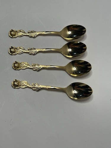 Four Gold Colored Stainless Steel Rose 4” Japan Spoons - Picture 2 of 5