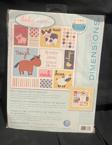 BABY HUGS Barn Babies Birth Record counted cross stitch Kit by Dimensions NEW  - Picture 1 of 3