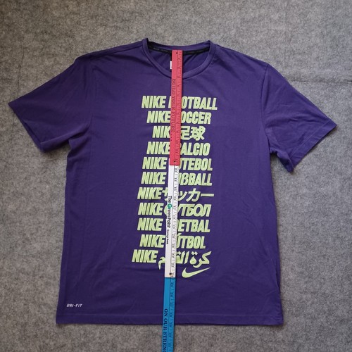 Nike Soccer T Shirt Mens XL Purple Multiple Languages Spell Out Dri Fit Swoosh - Picture 7 of 14