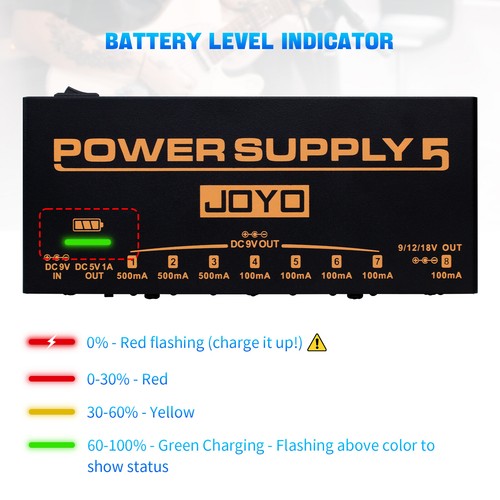 JOYO Effect Pedal Power Supply Rechargeable Built-in 4400mAh Battery 8 Outputs - Picture 7 of 10