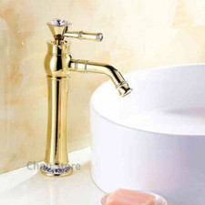Art Polished Gold Tall Swivel Spout Bathroom Faucet Sink Water Mixer Counter Tap