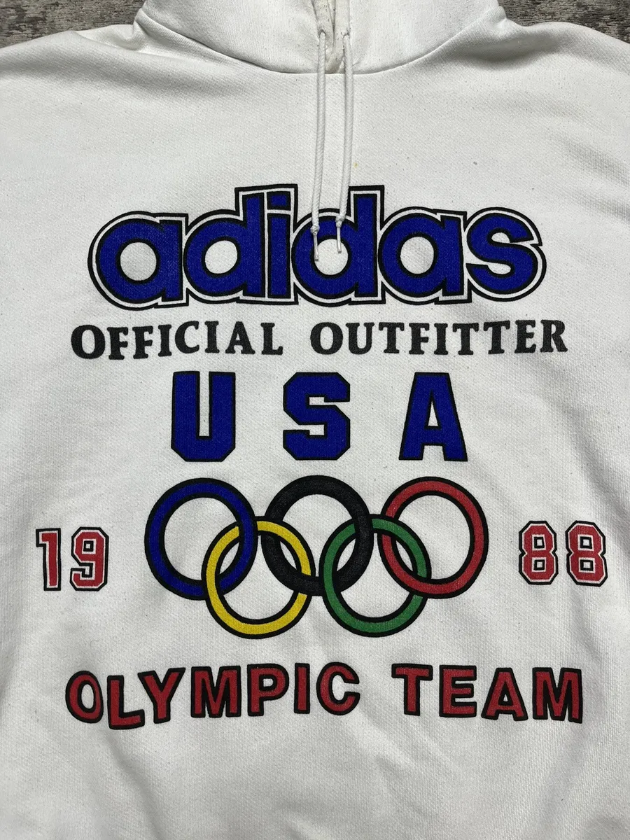 Vintage Adidas Hoodie Sweatshirt 1988 Olympics Team M White Made In USA 80’s