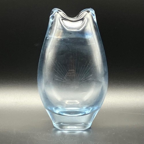 Jarrón vintage Randsfjord Noruega Spesial cristal azul grabado Sunburst Bud de vidrio - Imagen 5 de 19