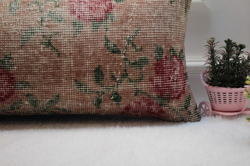 Floral Design Turkish rug Pillow, 12x36 inc Lumbar Pillow, Carpet Pillow Case, - Picture 5 of 7
