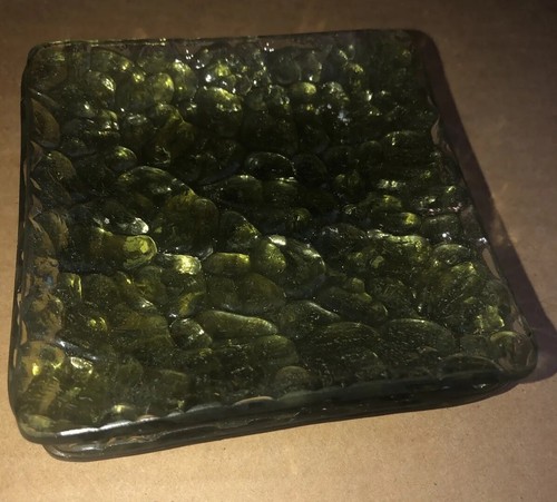 Vintage 1950s Anchor Hocking Green Textured Glass Dish Trinket Coaster Small - Picture 4 of 17