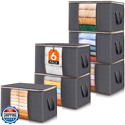 Lifewit 6 Pack Clothes Storage Bins with Lids, Foldable Blanket Storage Bags