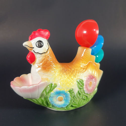 Vintage 1950s Chicken Hen Measuring Spoon & Ring Holder ~ Missing 1 spoon - Picture 2 of 17