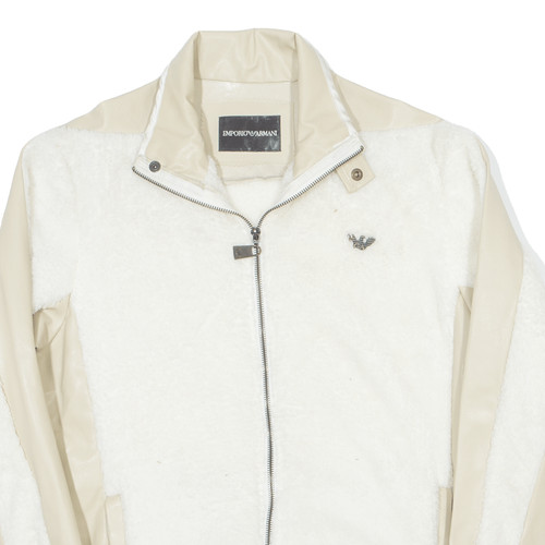 EMPORIO ARMANI Faux Leather Womens Fleece Jacket Cream S - Picture 2 of 8