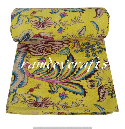 Patchwork Kantha Quilt Indian Handmade Cotton Twin Blanket Bedding Throw Gudri - Picture 4 of 7