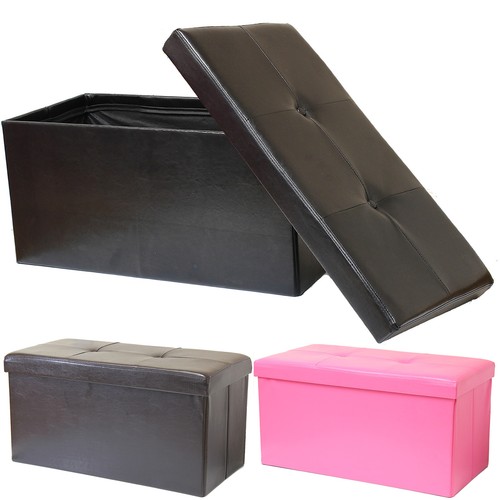 Folding Ottoman Storage Chest/Toy Box/Foot Stool Black/Pink/Brown Leather Eff