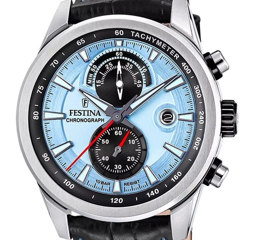 Festina Timeless Chronograph Blue Dial Quartz 100M Men's Watch F20695-2 - Picture 2 of 3