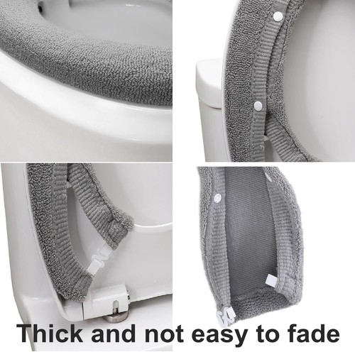 Toilet Seat Cover,Bathroom Soft Thicker Warmer with Snaps Fixed Stretchable - Picture 3 of 6