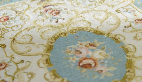 8" Larger Beautiful Floral Classic French Swirls Beige Blue Dollhouse Rug - Picture 3 of 10