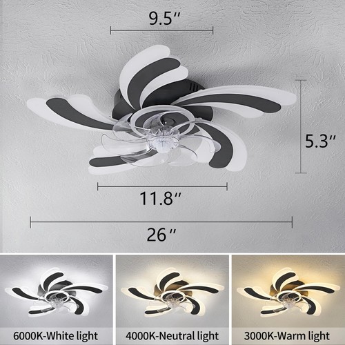 Modern Black Ceiling Fan with Lights & Remote, 6 Speeds, Flush Mount Design - Picture 5 of 8